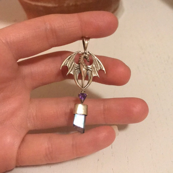 925s Aqua Aura Amethyst DRAGON Necklace